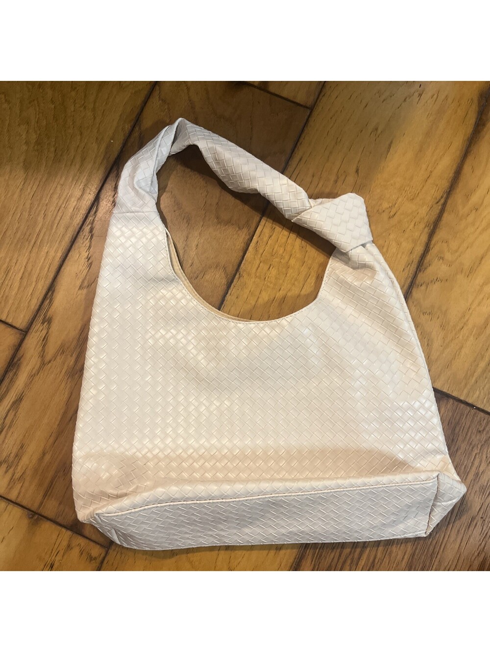 ULTA Beauty Cream Woven Hobo Bag Knotted Handle Faux Leather Shoulder Purse Boho